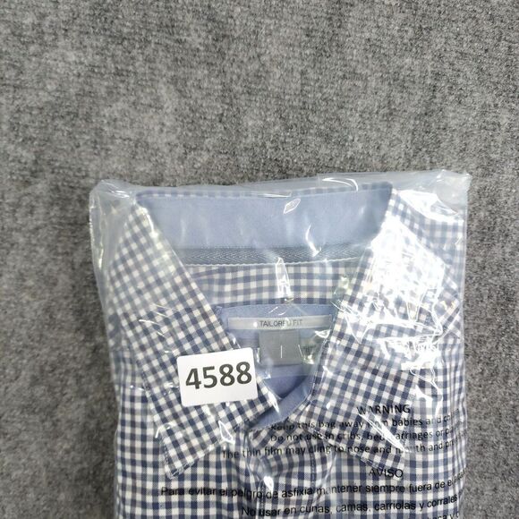 Johnston & Murphy Shirt Large Long Sleeve Blue Gingham Check Point Collar Tailor - Picture 10 of 10